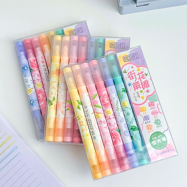 Destacadores Flúor Con Aroma Pack 6 Resaltadores Doble Punta