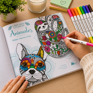 Libro Mandala Animales + 12 Plumones Doble Punta Fina/gruesa