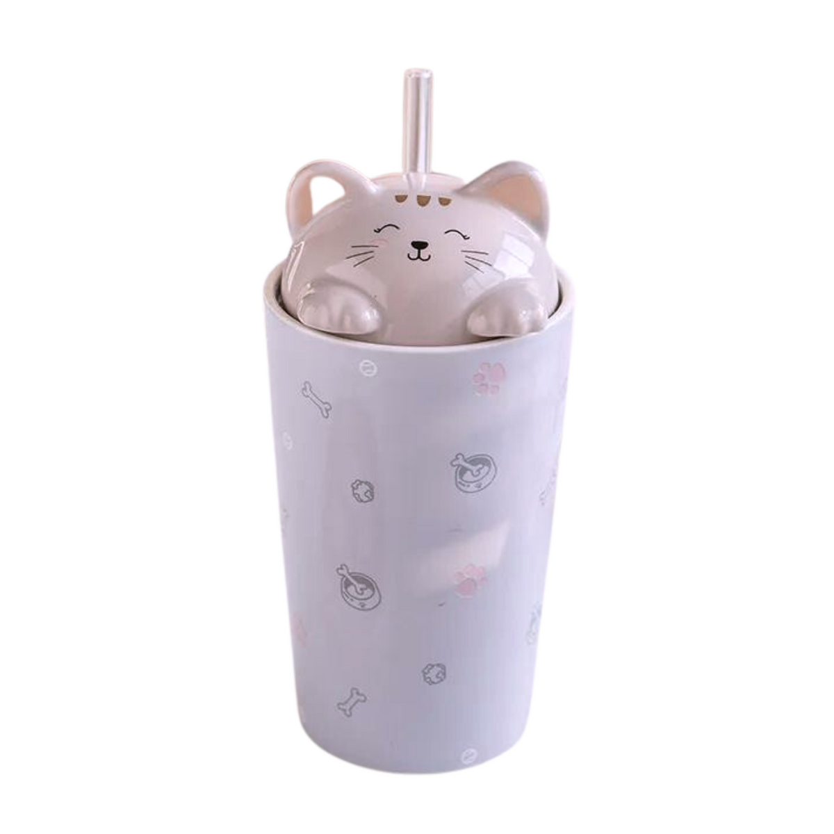 Taza Mug Tazón Gatito 480ml Con Tapa Y Bombilla