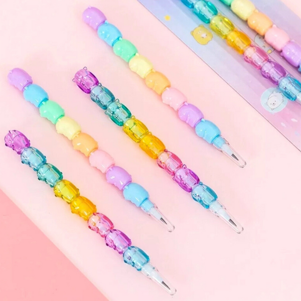Set De 2 Lápices Mina Ositos Arcoiris Kawaii