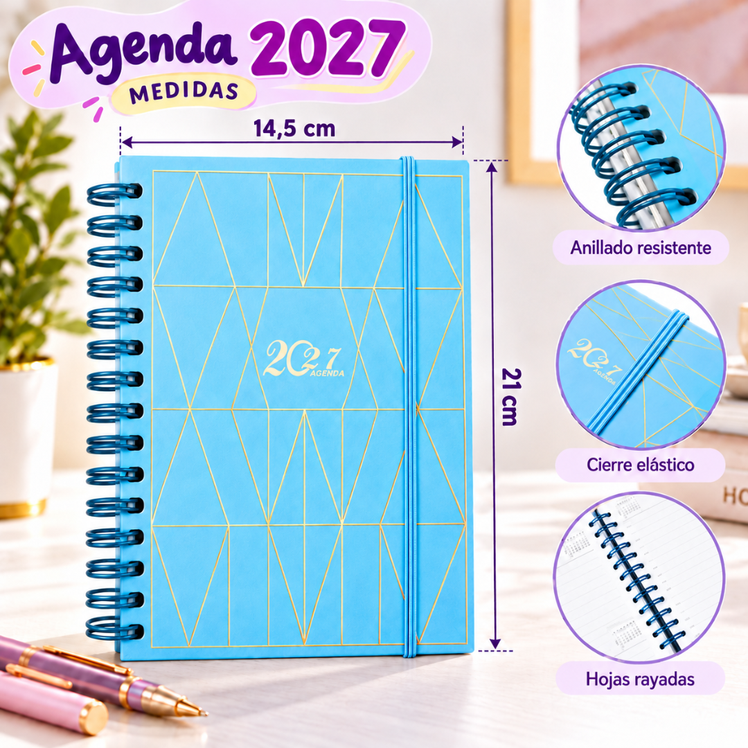 Agenda 2027 A5 Anillada Tapa Dura 168 Hojas Con Elástico