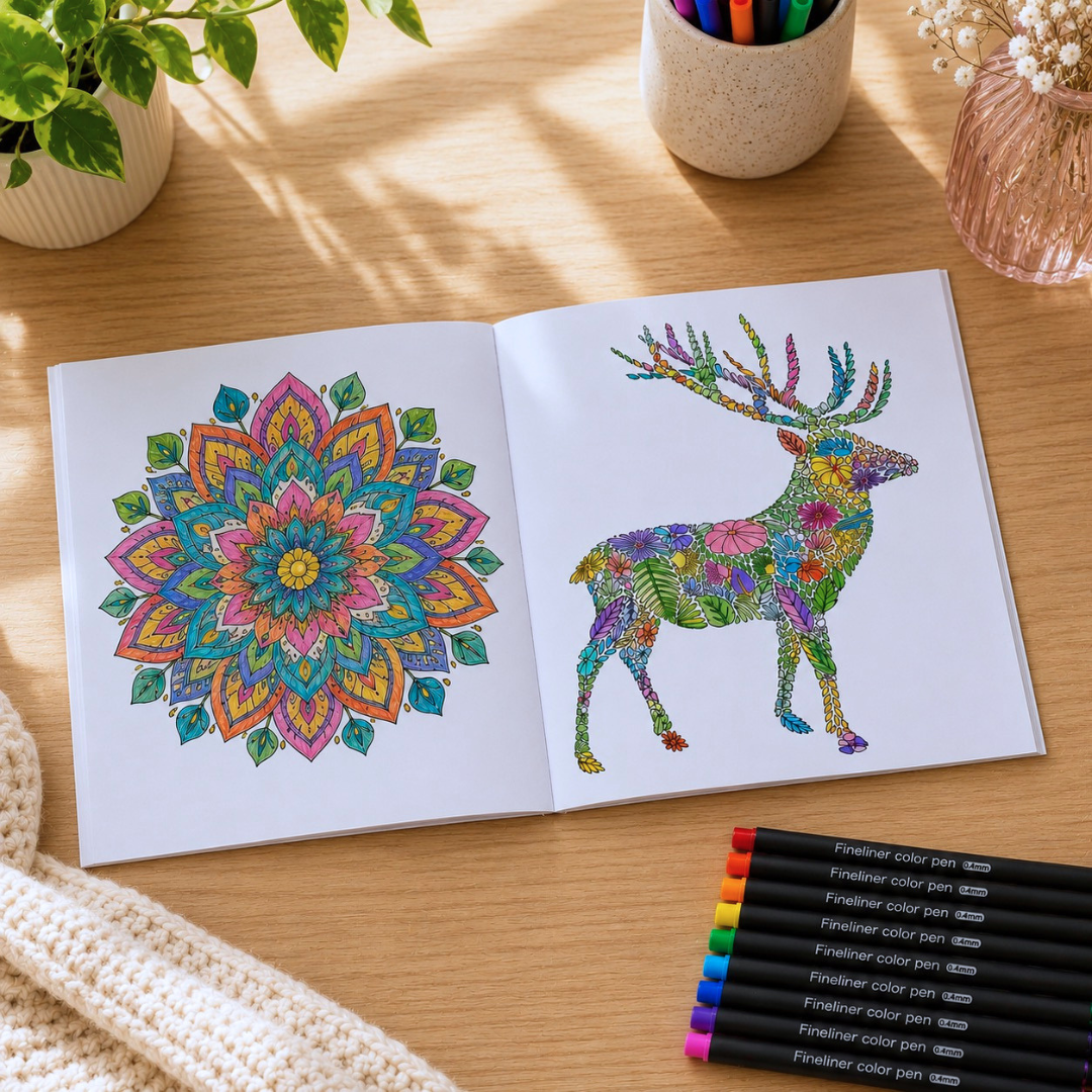 Set Mandalas Para Colorear + 12 Lápices Tiralinea Colores