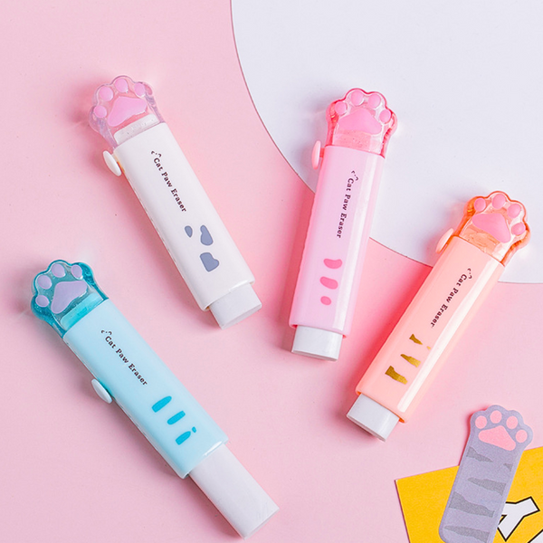 Pack Gomas De Borrador Patita Gato Retractil Kawaii