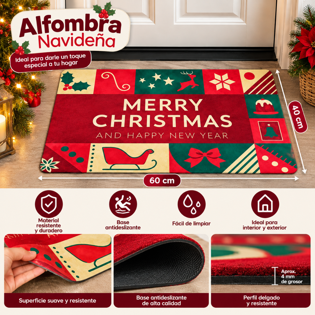 Alfombra Navideña Antideslizante 60x40cm Para Entrada