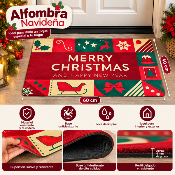 Alfombra Navideña Antideslizante 60x40cm Para Entrada