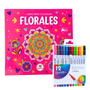 Libro Mándala Florales + 12 Plumones Doble Punta Fina/gruesa