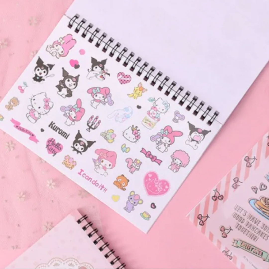 Libreta 430 Stickers De Kuromi / Hello Kitty