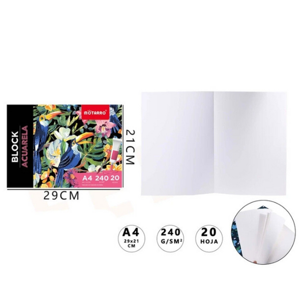 Block Para Acuarela A4 Croquera 240gsm 20 Hojas