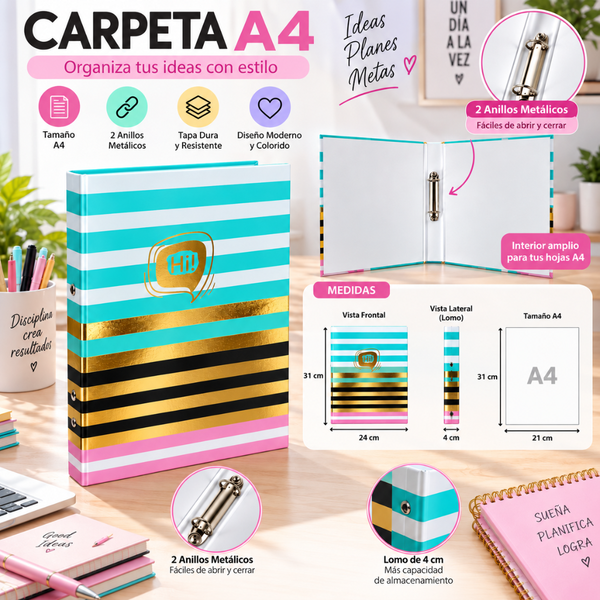 Archivador A4 Binder Carpeta Organizadora De 2 Anillos