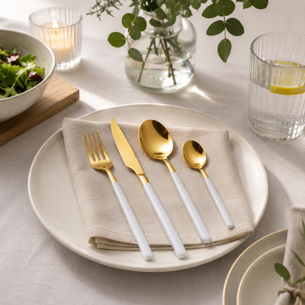 Set Cubiertos Dorados 24 Piezas Servicio Para 6 Personas