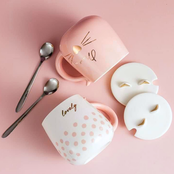 Set De 2 Tazas Mug Tazón De Gatito Tiernos Apilables