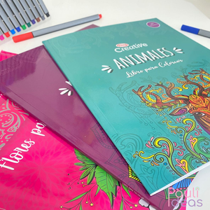 Libro Mándala Animales + 12 Lápices Fineliner Adix 0.4 Mm