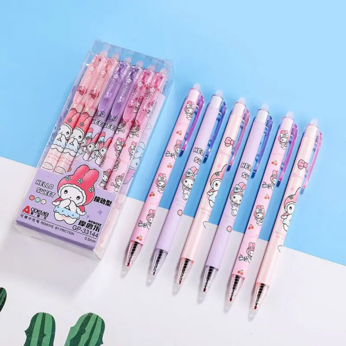 Caja 12 Lápices Kawaii Tinta Gel Borrable 100%