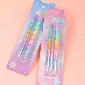 Set De 2 Lápices Mina Ositos Arcoiris Kawaii