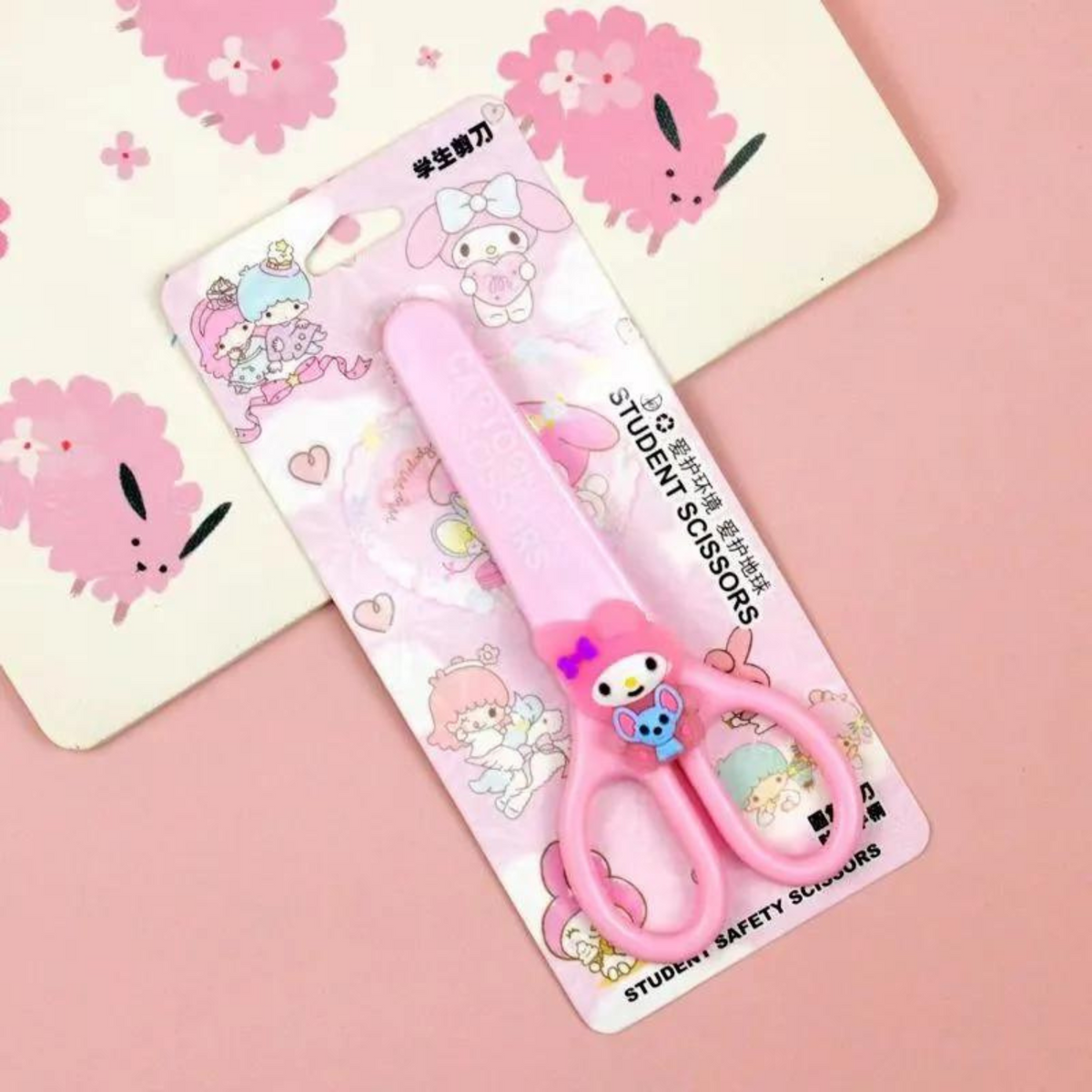 Tijeras Kawaii Punta Roma Redonda Con Funda Protectora Color Rosado