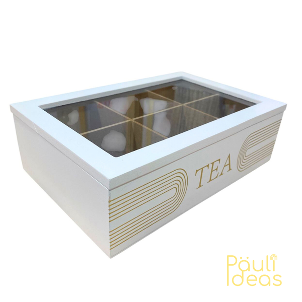 Caja Organizadora De Madera Para Té Con 6 Compartimientos