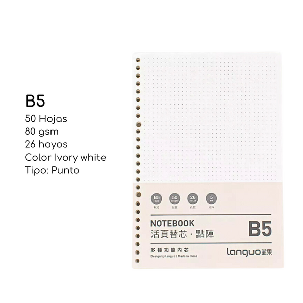 Pack De 2 Repuesto De Hojas Para Libreta Anillada B5 Languo