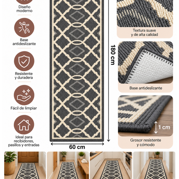 Alfombra Decorativa Antideslizante 180x60Cm Para Pasillo
