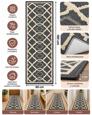 Alfombra Decorativa Antideslizante 180x60Cm Para Pasillo