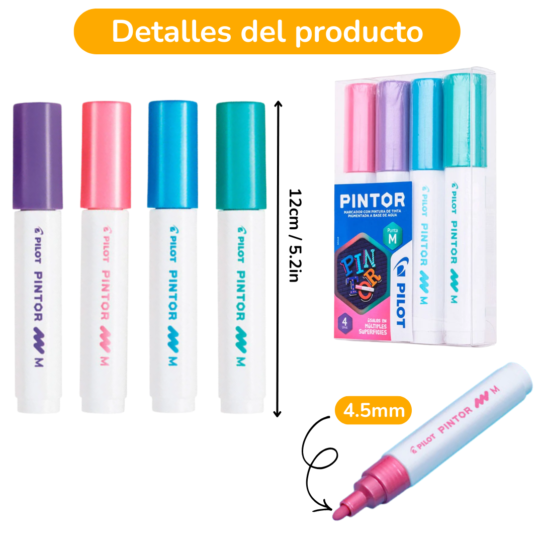 Plumones Acrílicos Marcadores Pintor Pilot Punta 4,5mm 4uni