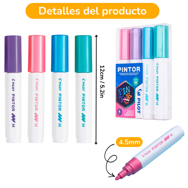 Plumones Acrílicos Marcadores Pintor Pilot Punta 4,5mm 4uni