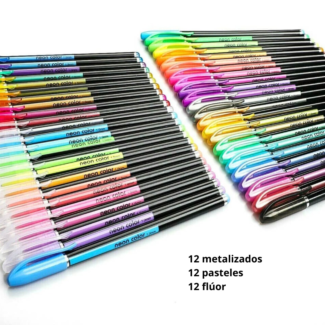 Pack 36 Lápices Tinta Gel Colores Neón 1.0mm