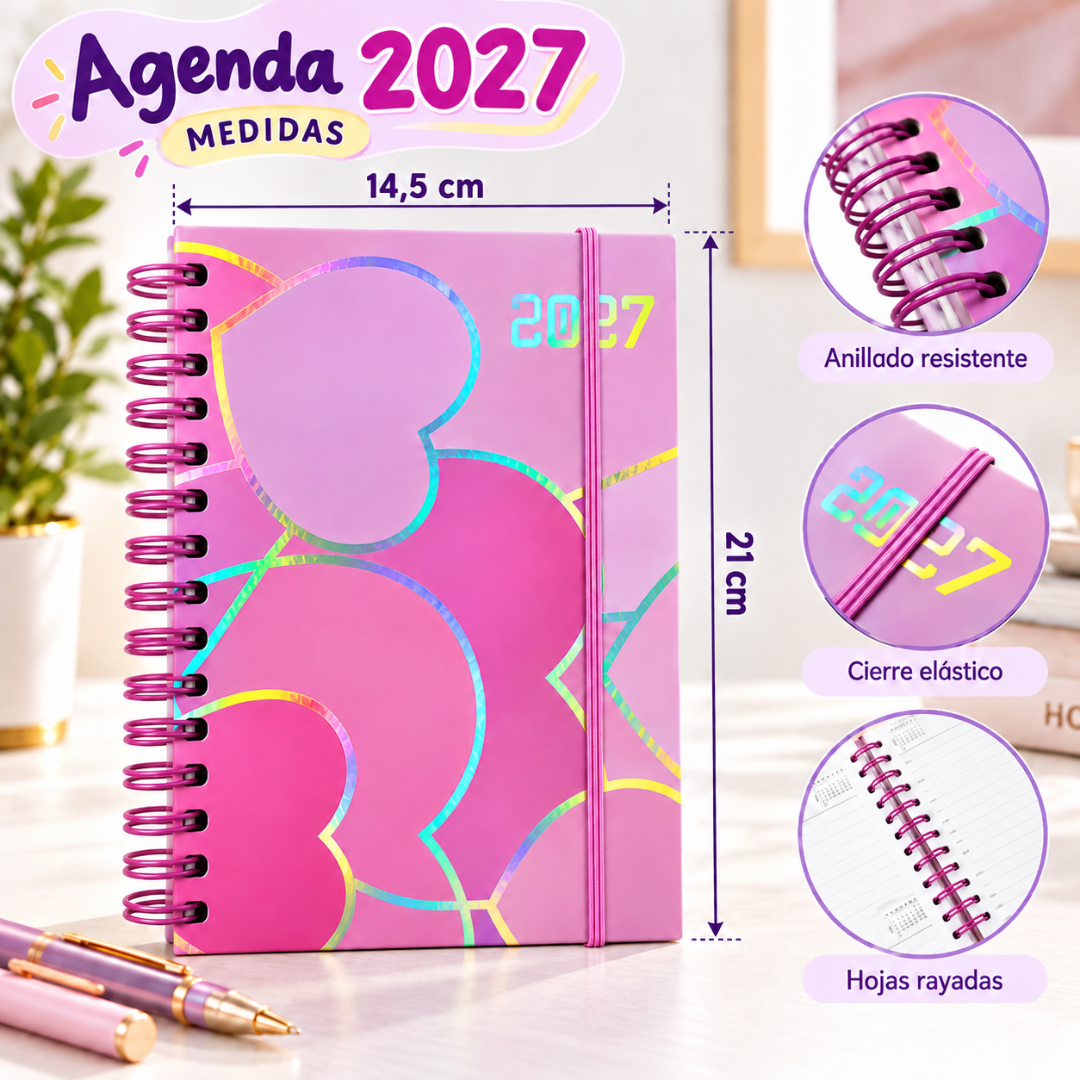 Agenda 2027 A5 Anillada Tapa Dura Planificador Diario Kawaii
