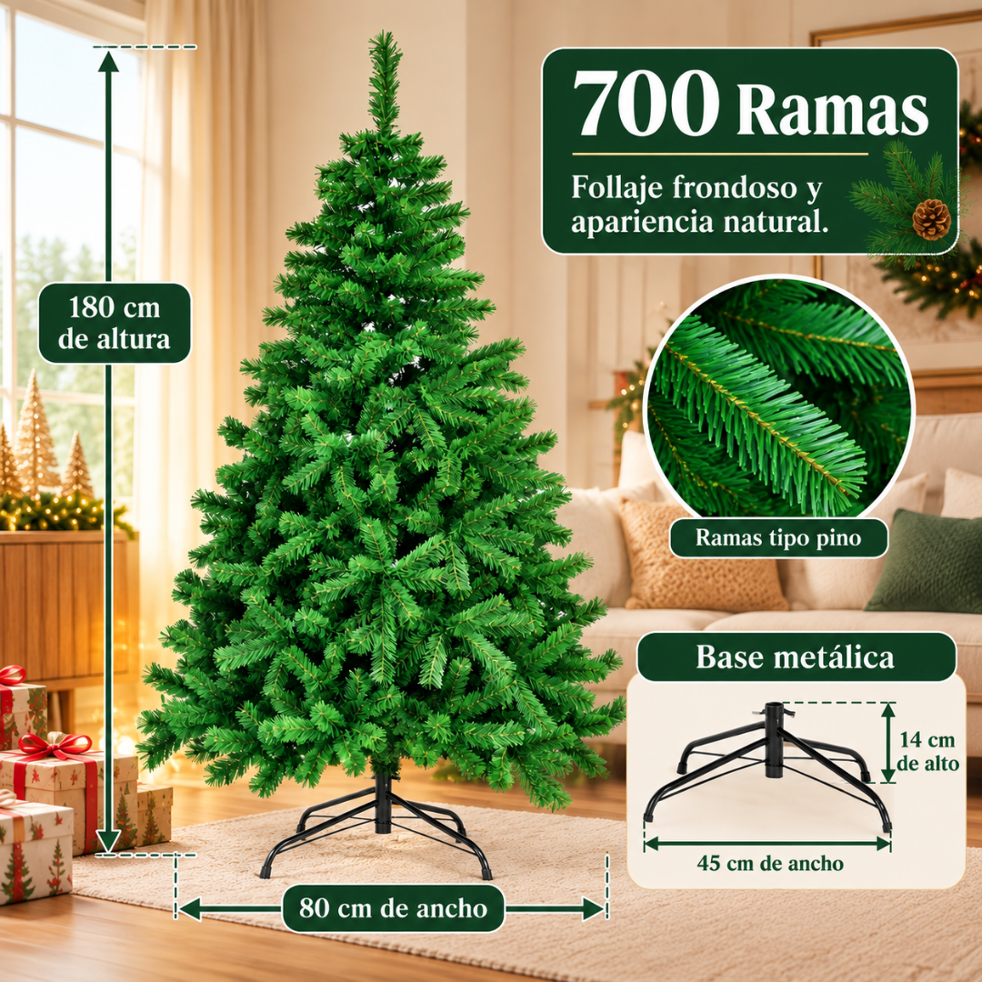 Árbol de Navidad Artificial 180 cm Verde Frondoso Tipo Pino