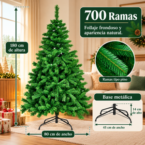 Árbol de Navidad Artificial 180 cm Verde Frondoso Tipo Pino