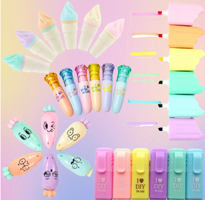 Pack 4 Set Destacadores Diseños Surtidos Papelería Kawaii