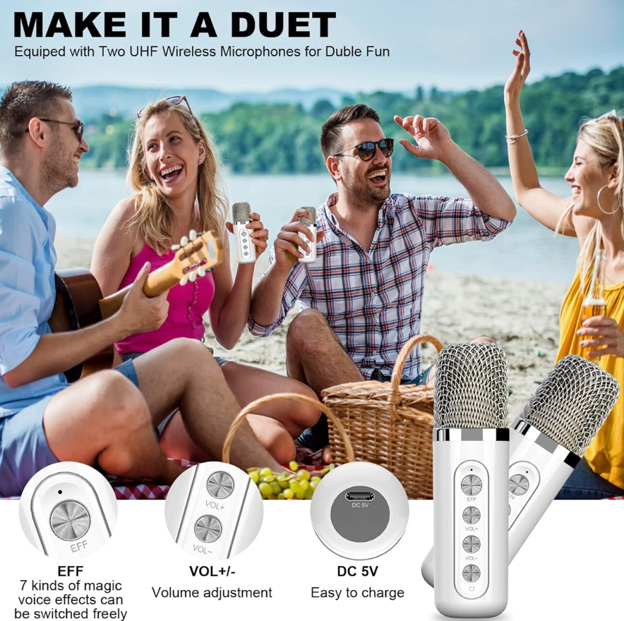 Parlante Bluetooth Karaoke Portátil Screamer Dos Micrófonos