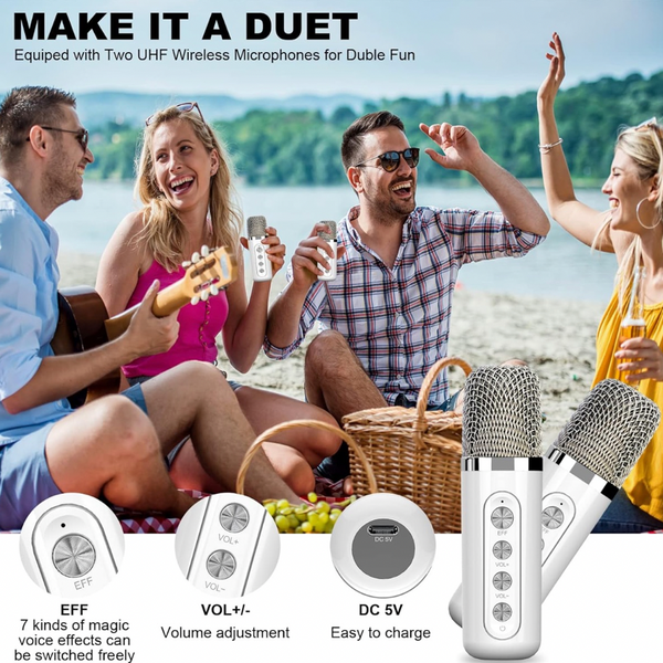Parlante Bluetooth Karaoke Portátil Screamer Dos Micrófonos