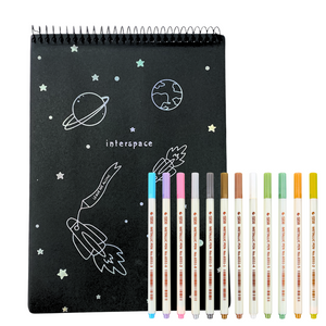 Croquera Hojas Negras + 12 Lápices Metalizados Kawaii