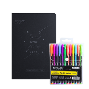 Cuaderno Hojas Negras + 12 Lápices Tinta Gel Neón