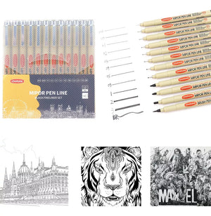 Set de 12 Lápices Tiralíneas Fineliner Negros