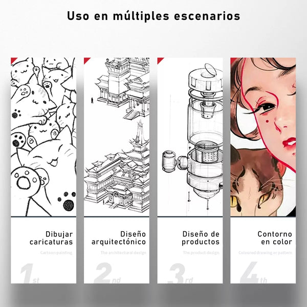 Set de 12 Lápices Tiralíneas Fineliner Negros