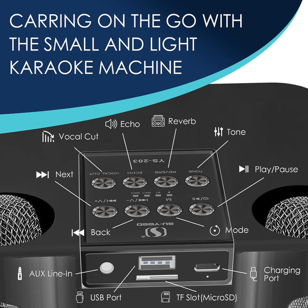 Parlante Bluetooth Karaoke Portátil Screamer Dos Micrófonos