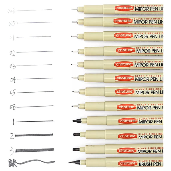 Set de 12 Lápices Tiralíneas Fineliner Negros