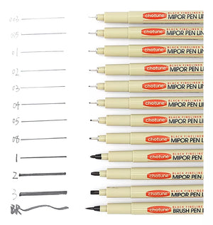 Set de 12 Lápices Tiralíneas Fineliner Negros