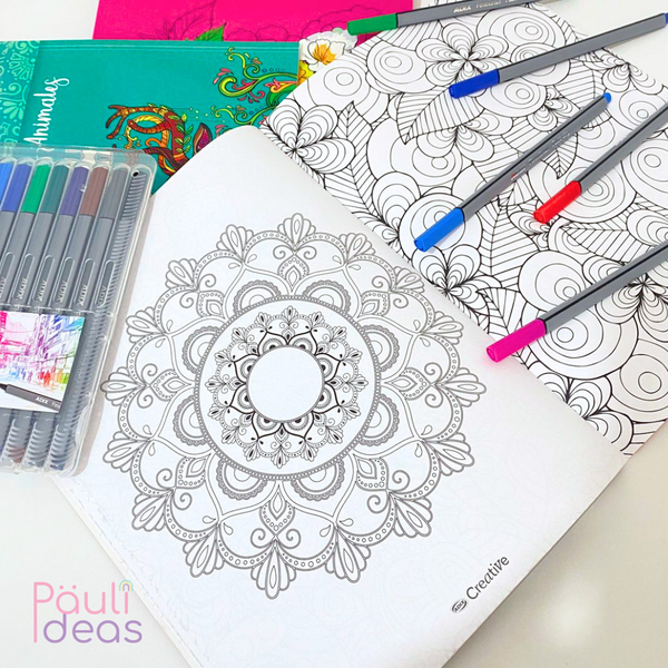 Libro De Mandalas + 12 Lápices Fineliner Adix 0.4 Mm Colores