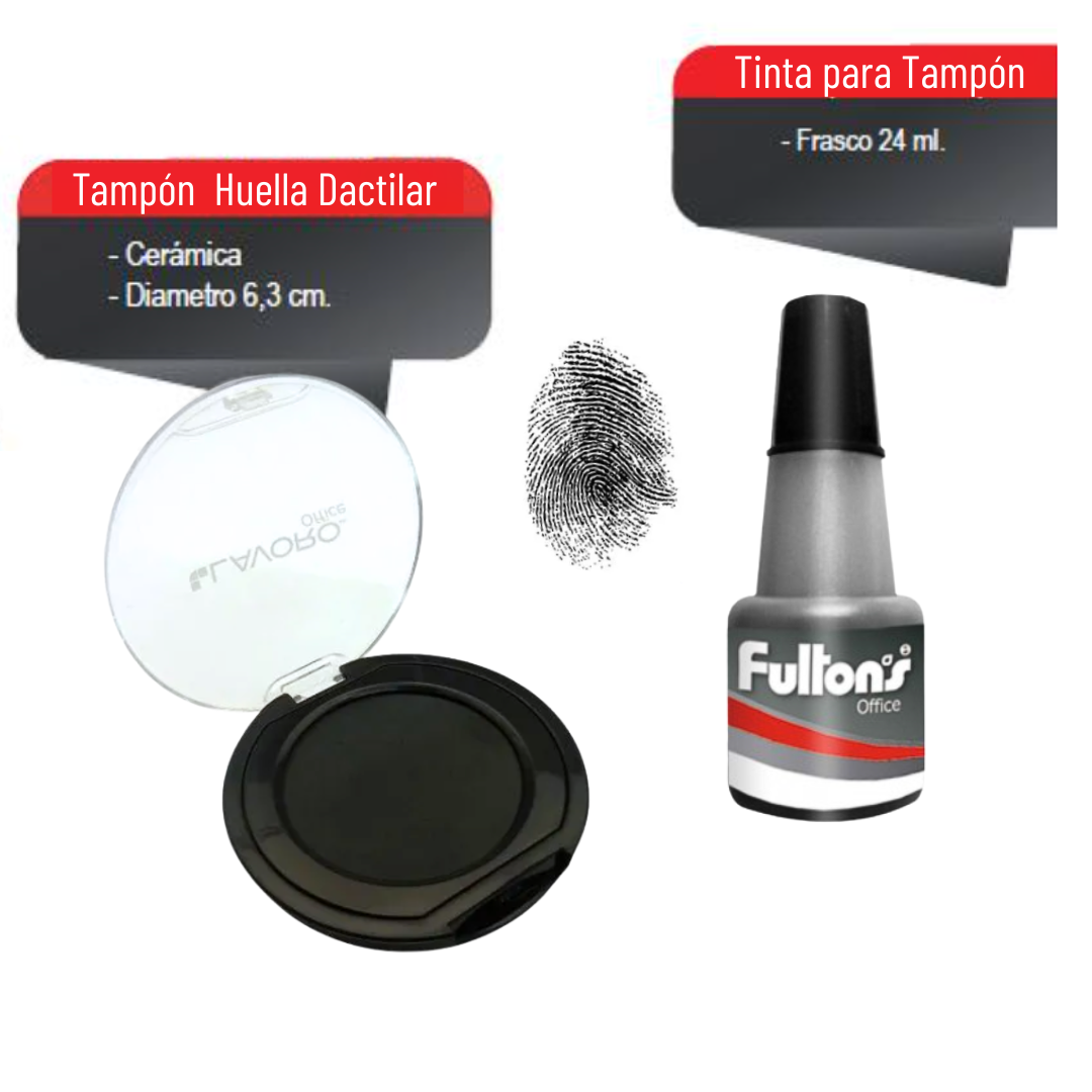 Huellero Dactilar Almohadilla + Recarga Tinta Negra