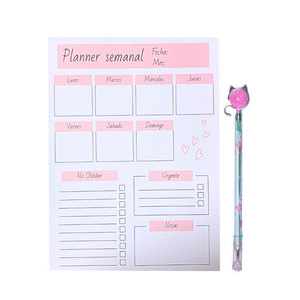 Planificador Semanal + 1 Lápiz Tinta Gel Kawaii