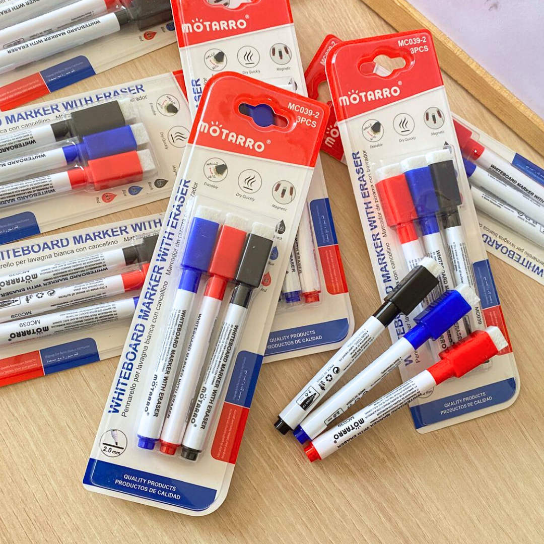 Set 3 Plumones De Pizarra Punta Fina Con Borradores