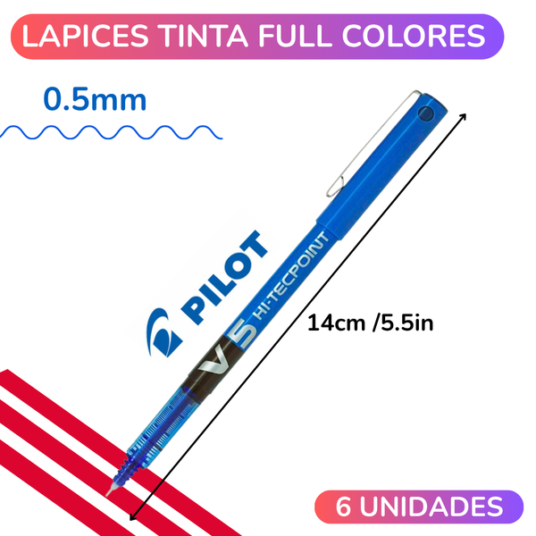Lápices Tinta Pilot Hi-tecpoint V5 0.5 Mm Full Colores Set 6