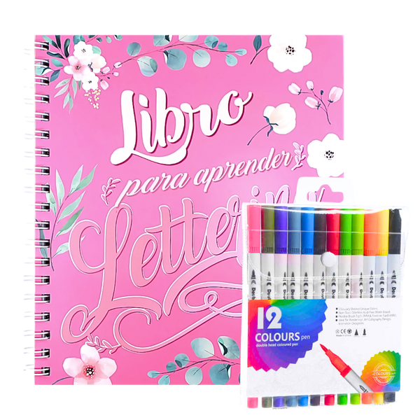 Set Lettering Libro 158 Páginas + 12 Plumones Doble Punta