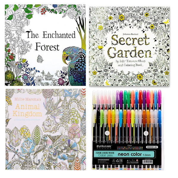 Set Mándalas Para Colorear + Lápices Tinta Gel Colores