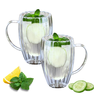 Set 2 Taza De Doble Cubierta De Vidrio Grandes 450ml Mug