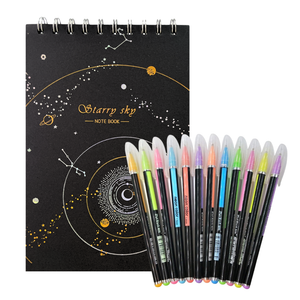 Libreta Hojas Negras + 12 Lápices Gel Colores Pasteles
