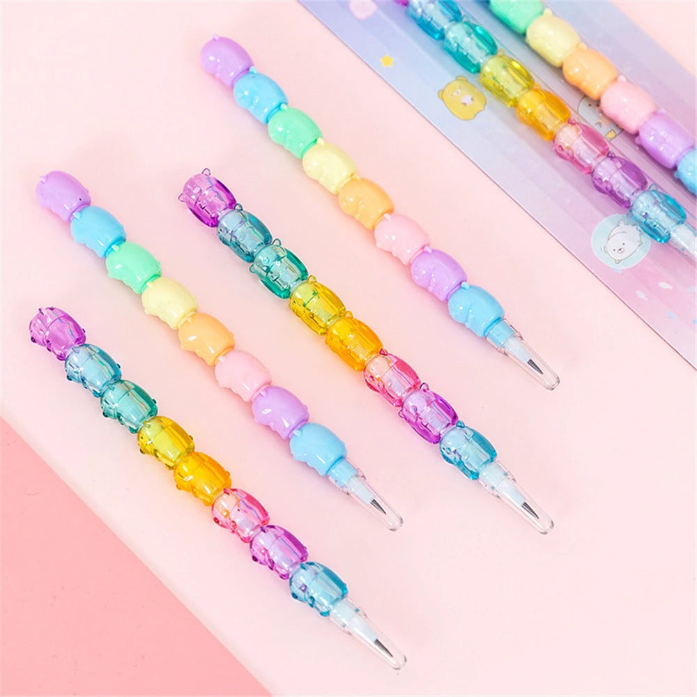 Set De 2 Lápices Mina Ositos Arcoiris Kawaii