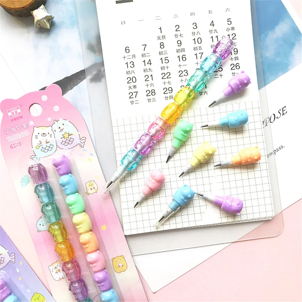 Set De 2 Lápices Mina Ositos Arcoiris Kawaii